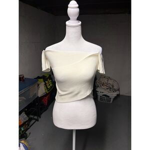 Akira Light Cream Crop Off Shoulder Top Size Medium